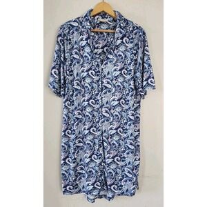 Ink + Ivy Womens Large S/S Button Front Blue Paisley Nightgown Sleepshirt Soft